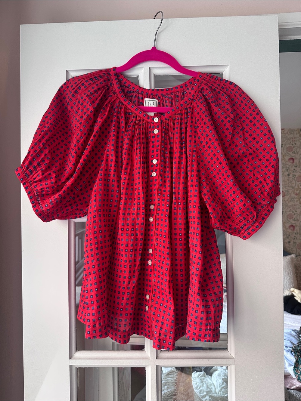 doen x gap red printed blouse sz S